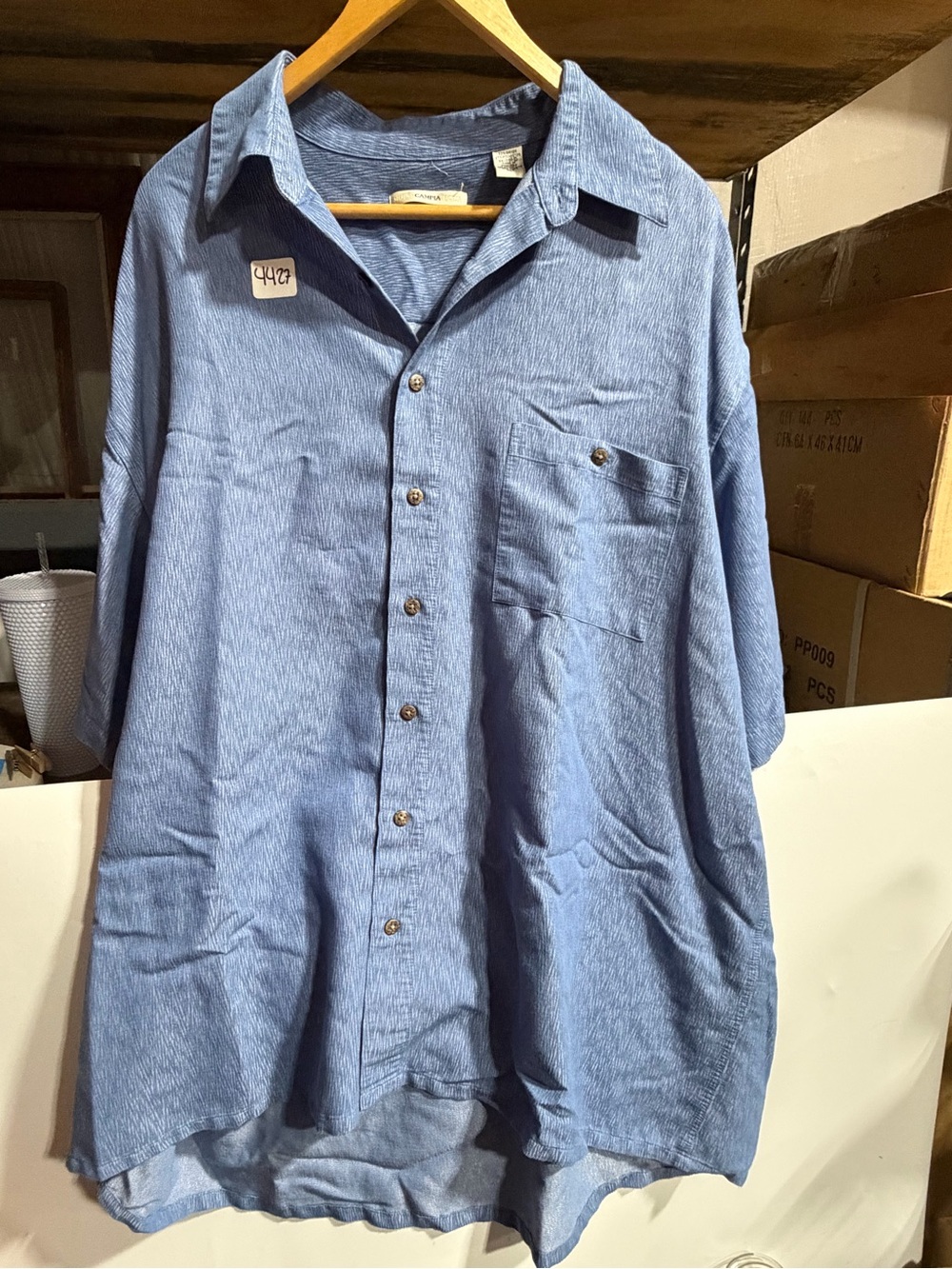 #4427-Men's Casual Short-Sleeve Button-Down Shirt in Light Blue